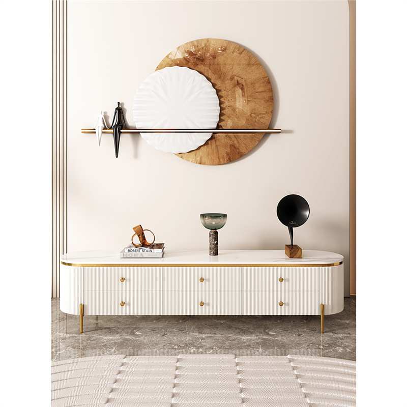 岩板茶几轻奢现代简约椭圆形小户型茶几电视柜客厅家用极简茶几桌