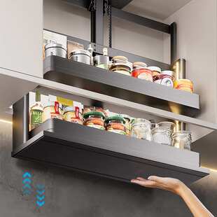 声控按压垂直下降电动厨房橱柜智能升降拉篮机吊柜调味料架拉篮