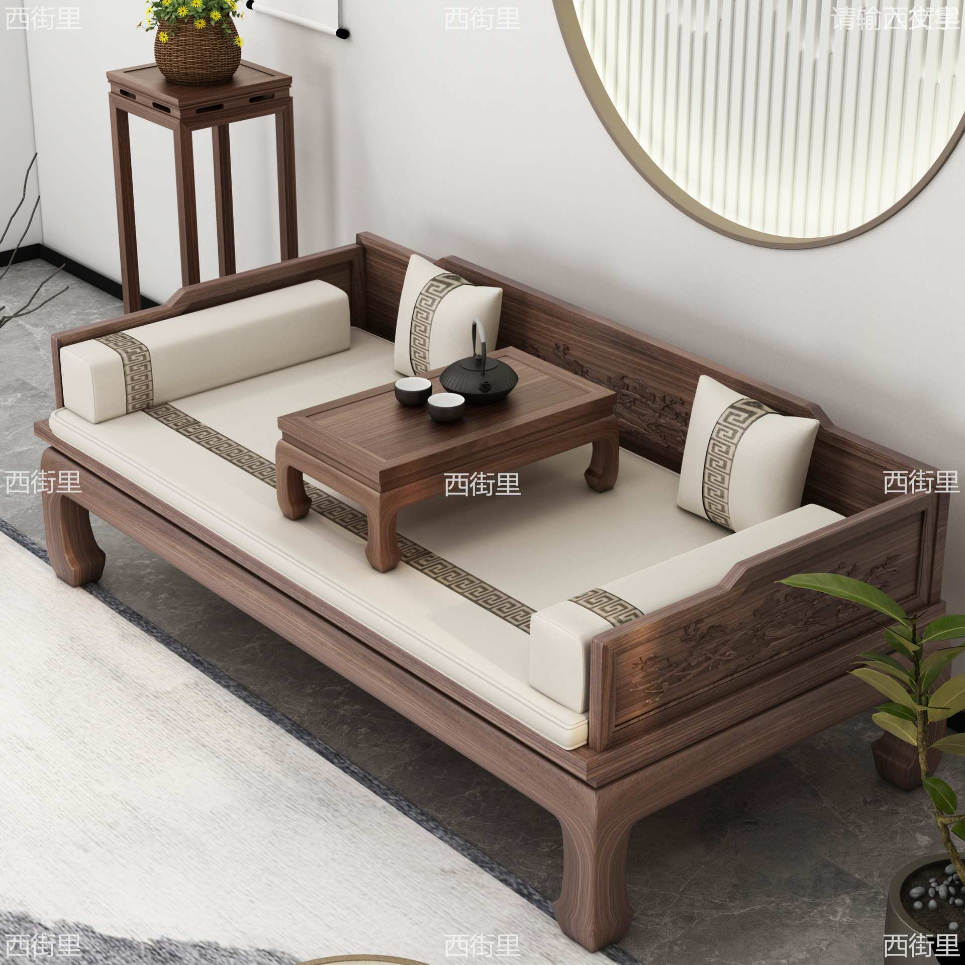 罗汉床实木老榆木新中式现代沙发床榻小户型推拉塌罗汉榻罗汉床椅