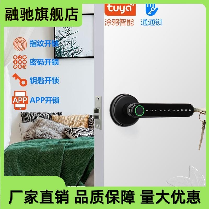 涂鸦可连WiFi指纹锁木门锁室内智能门锁密码通通锁把手钥匙锁厂家
