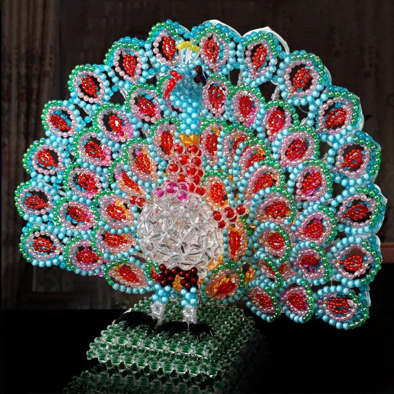 diy手工串珠家居孔雀摆件材料包珠子编织手工艺品公司装饰品制作