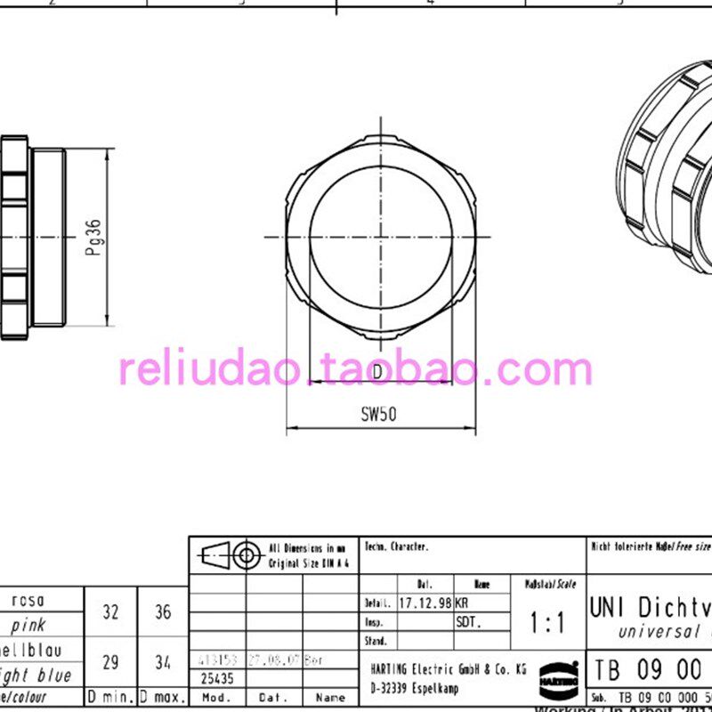 HARTING 连接器 09000005099 金属接头 PG36 线径 D32-36mm 原装