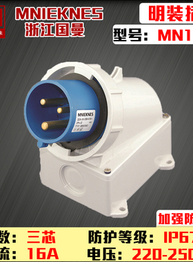 包邮mn1362浙江国曼德标MNIEKNES器具单相三线3P16A明装插头IP67
