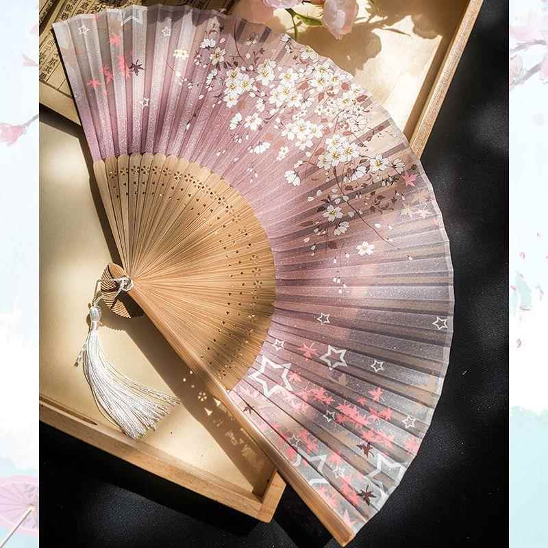 扇子折扇古风竹扇舞蹈扇中国风儿童复古古典团扇渐变