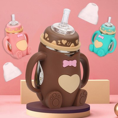 吸管奶瓶玻璃防摔防漏1一2岁以上两3三4儿童直饮喝奶杯大宝宝水杯