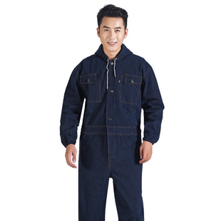 防烫牛仔连体服工作服带帽电焊耐高温防尘服防护服大褂劳保衣