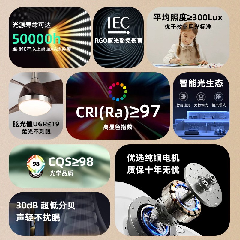 意菲意Q糖2025新款饭厅风扇吊灯中古风卧室吸顶电风扇灯一体