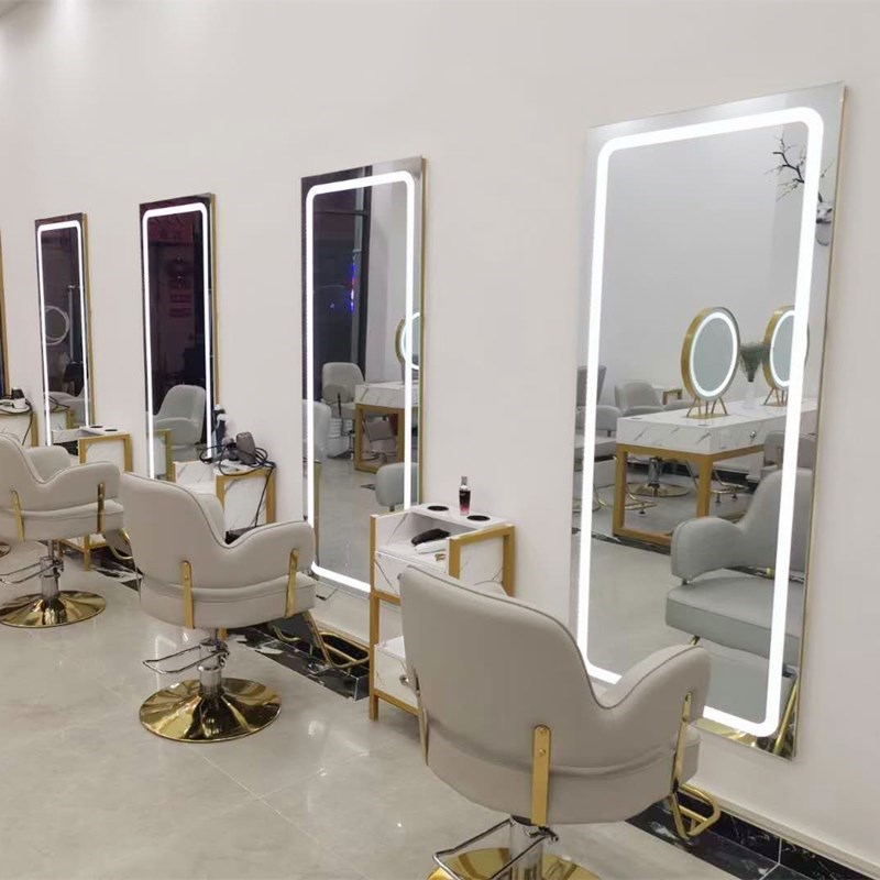 网红美发店镜单面带灯理发店挂墙剪发镜柜子一体发廊剪发烫染