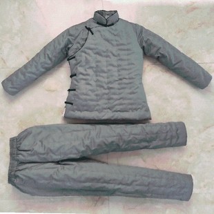 复古纯色纯棉女棉花棉衣套装女士保暖冬季棉服偏襟立领盘扣棉袄裤