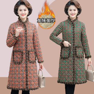 中老年女装 妈妈装 保暖棉服大尺码 中长版 加厚花色棉衣洋派质棉 冬季