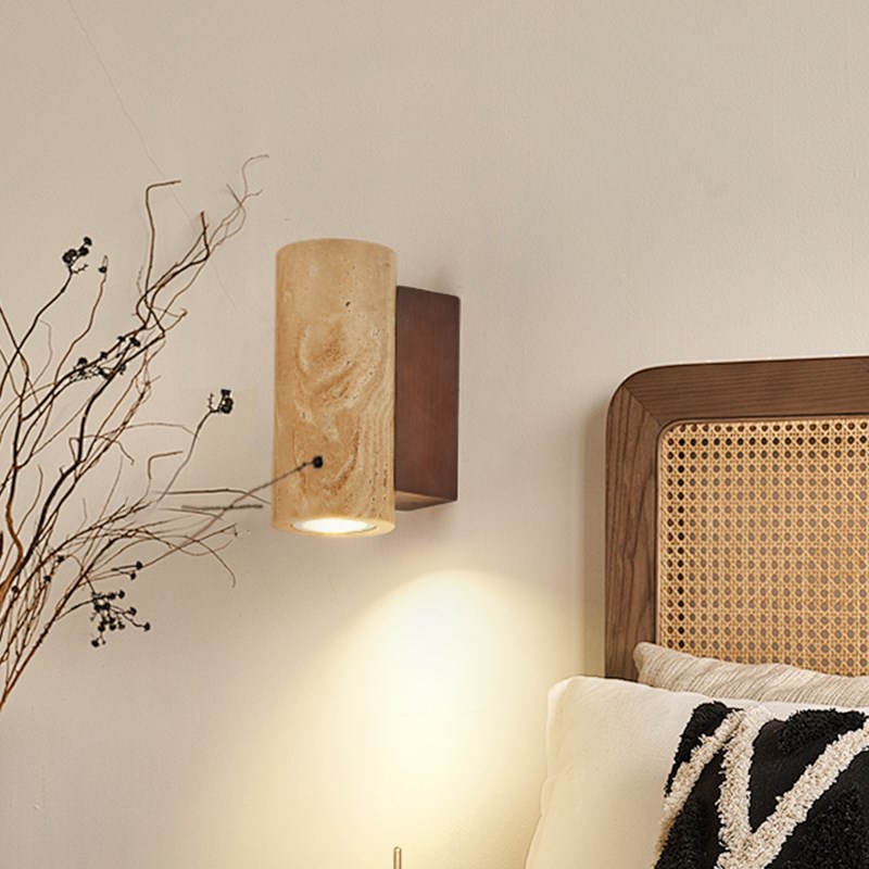 日式侘寂风卧室床头壁灯复古民宿客厅背景墙黄洞石灯具过道灯casa