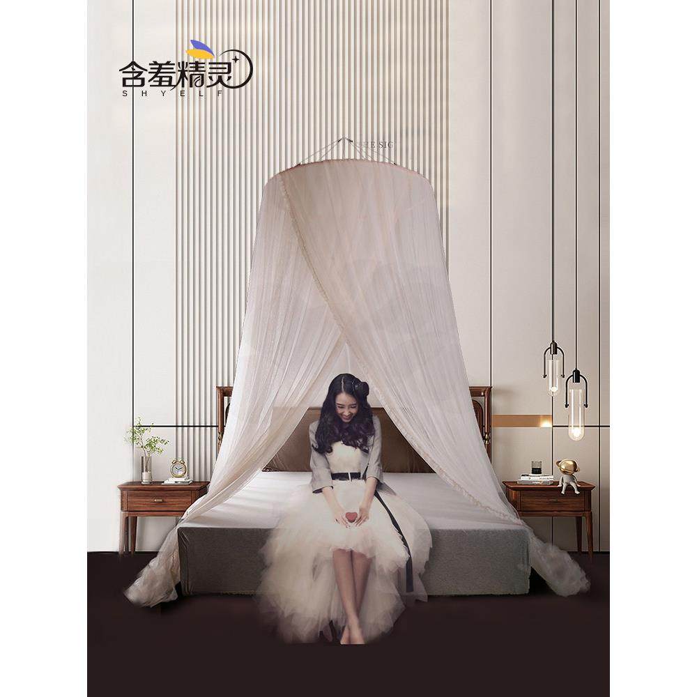 2025新款家用圆顶蚊帐吊顶式免安装挂钩天花板高级落地床幔1.5米