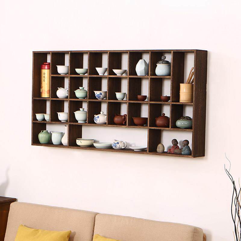 实木茶杯紫砂壶收纳层架博古架多宝阁主人杯架小格尺寸13X13厘米