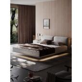 悬浮床意式 极简布艺床现代简约北欧大小户型亲肤磨砂布实木双人床