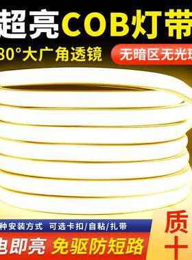 超薄LED灯带220v防水超亮自粘线形灯槽家用室外客厅COB户外软灯条