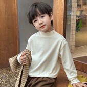 2025新款 儿童纯色加绒打底衫 冬季 男女童保暖半高领内搭男宝T恤冬