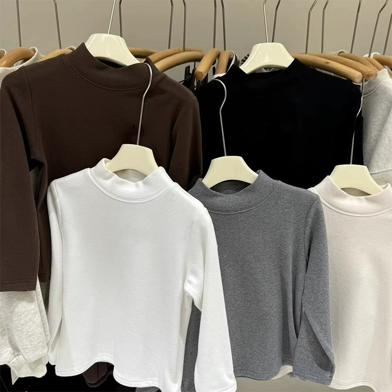 儿童加绒打底衫冬季2025新款纯色男女童百搭德绒加厚长袖T恤内搭