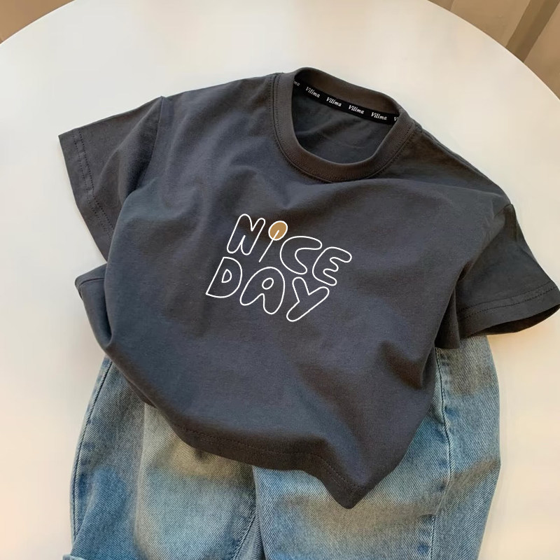 童装短袖t恤男童夏季2025新款个性青少年宽松潮流帅气纯棉上衣T恤