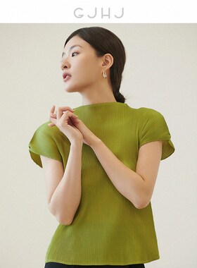 GJHJ微澜 累积热销10000+气场全开又美又飒紫色褶皱上衣女短袖T恤