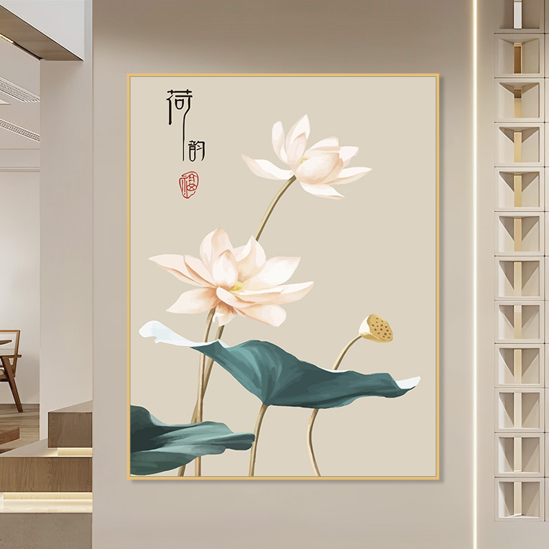 花卉荷花diy数字油画填色油彩画手绘丙烯画客厅餐厅装饰油画国风图片