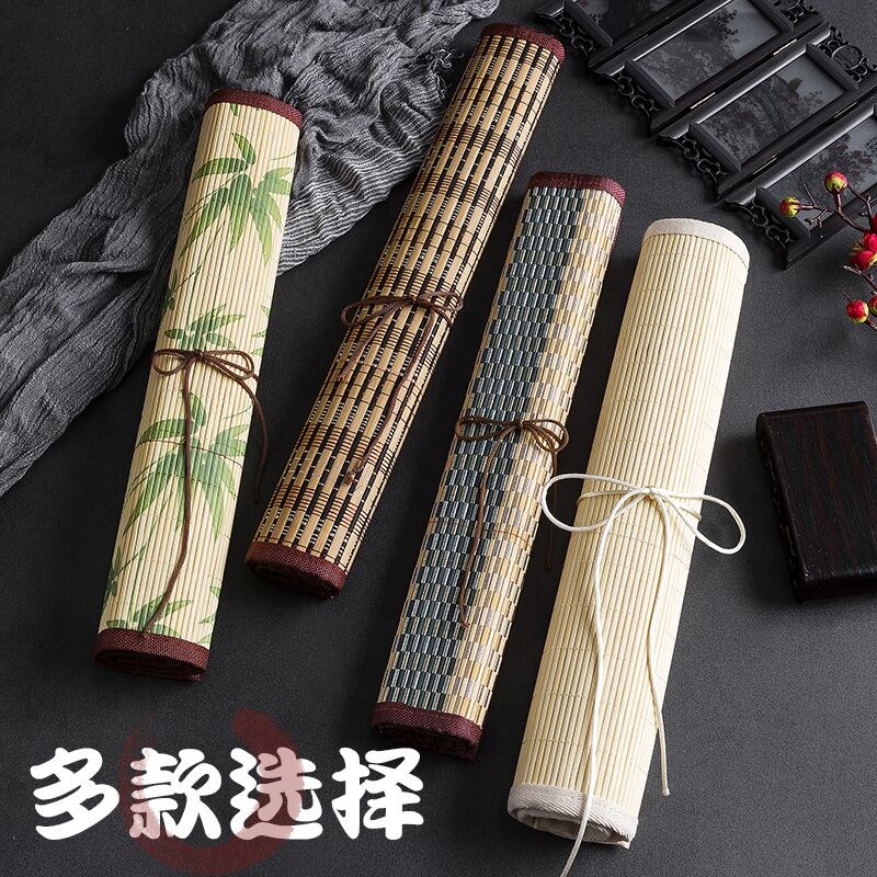 三羊笔庄 大容量毛笔笔帘竹帘卷笔袋日式便携水彩国画笔帘收纳袋