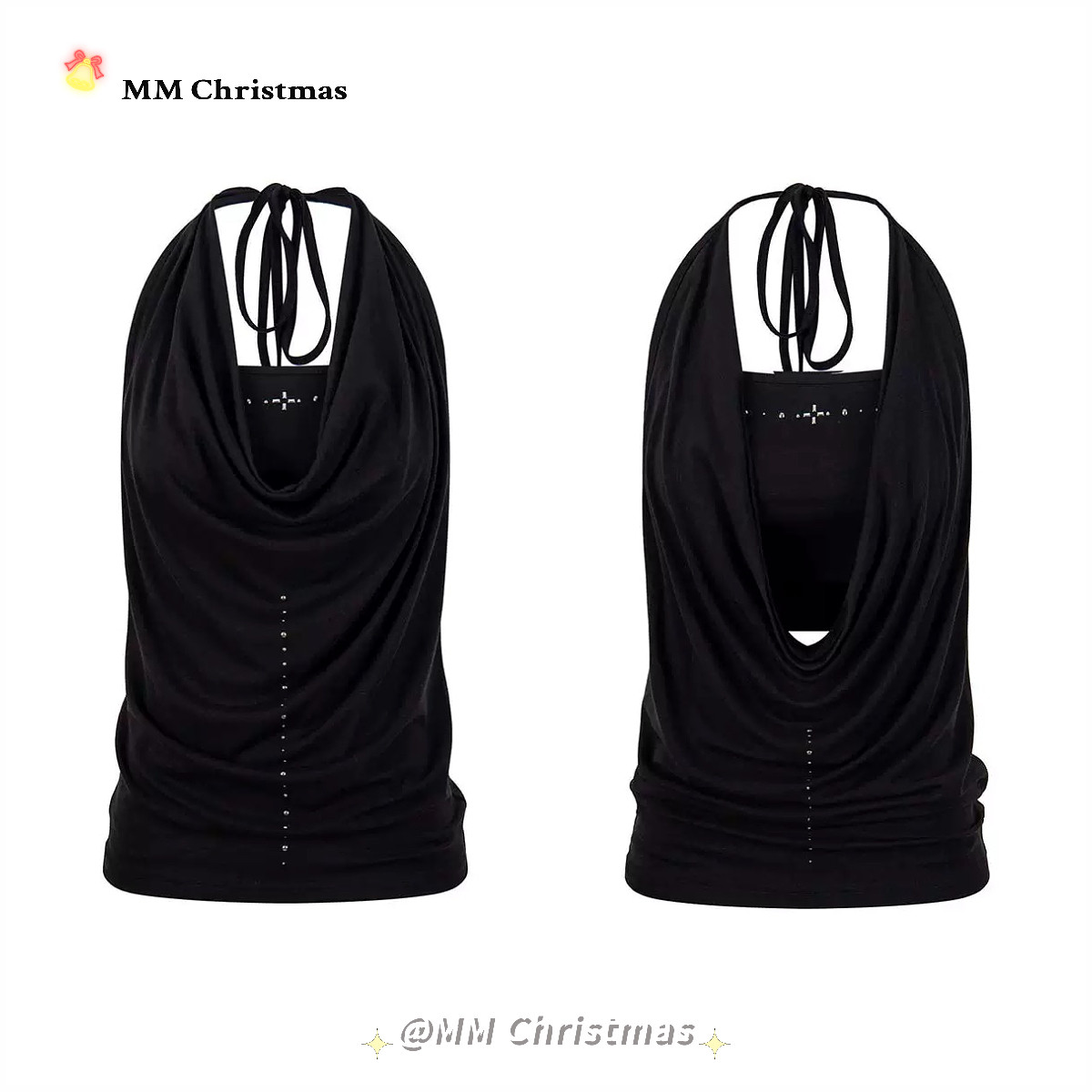 MMChristmas美式辣妹黑色荡领挂脖背心气质纯欲修身显瘦抹胸女夏