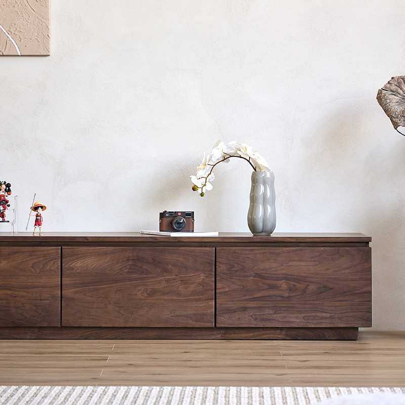 全实木电视柜北美黑胡桃木现代简约家用客厅小户型落地茶几整装