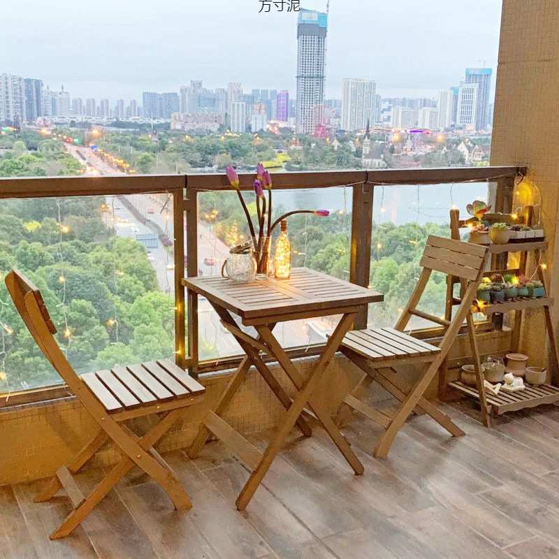 阳台折叠桌椅桌子休闲茶台茶桌小户型三件套网红一桌两椅实木小型