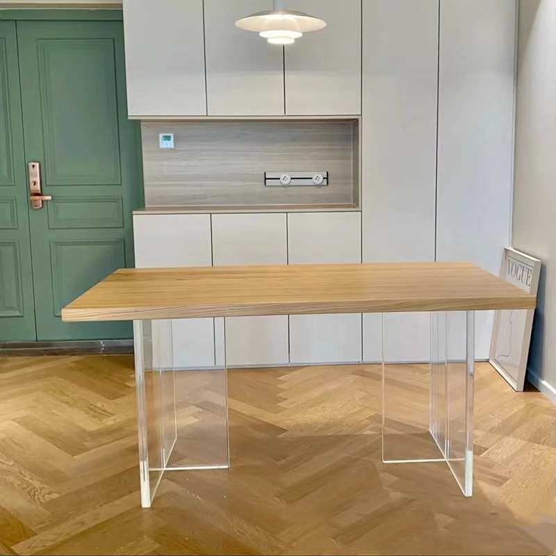 严选实木餐桌椅组合亚克力悬浮桌现代简约家用吃饭桌子创意长条桌