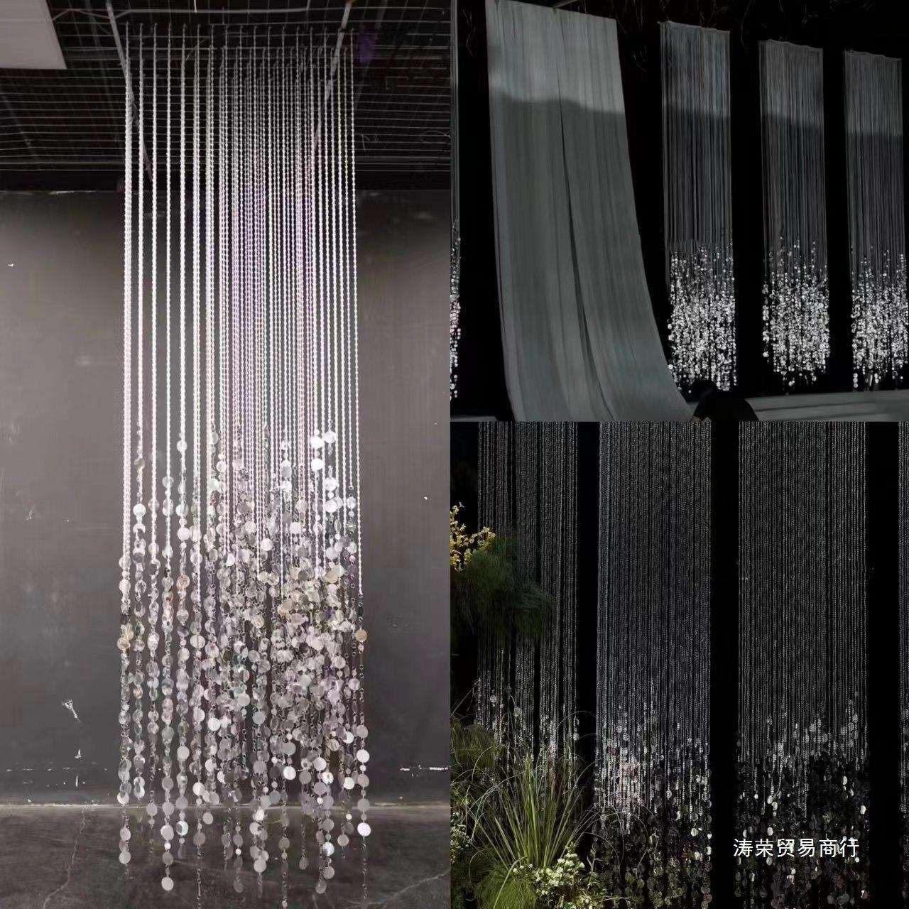 亚克力水晶珠帘银色亮片挂件婚庆酒店宴会厅园片吊顶珠链布置