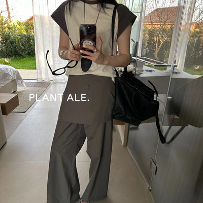 PLANT ALE~夏上新韩系简约百搭叠穿屁帘休闲设计感小众阔腿裤