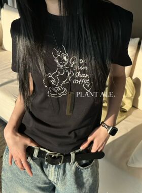Plant Ale～春上新韩系设计感高腰米奇印花百搭短袖T恤
