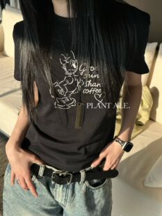 Plant Ale～春上新韩系设计感高腰米奇印花百搭短袖T恤