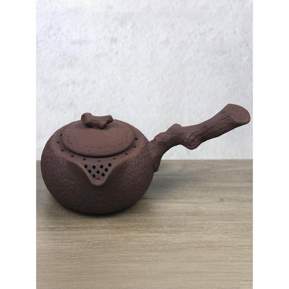 老岩泥泡茶壶陶瓷壶明火加热干烧烤茶粗陶壶侧把单壶围炉煮茶烧水