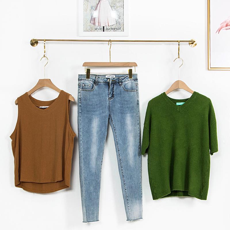 服装店展示架上墙壁挂式组合正挂不锈钢店铺金色挂衣架女装店货架