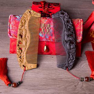 周广胜结婚礼物高档梳子新人结婚对梳檀木梳新婚陪嫁一对创意礼品