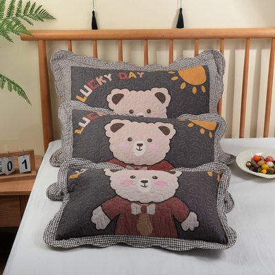 儿童纯棉绗缝枕套一只装乳胶枕芯套可爱中号拉链单人枕罩加厚成人