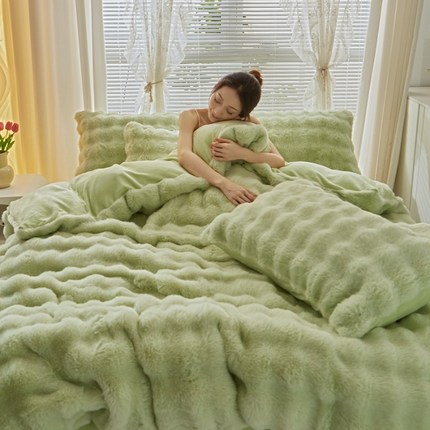 2025兔兔绒四件套床裙款兔毛绒剪花保暖绒泡泡牛奶绒四件套