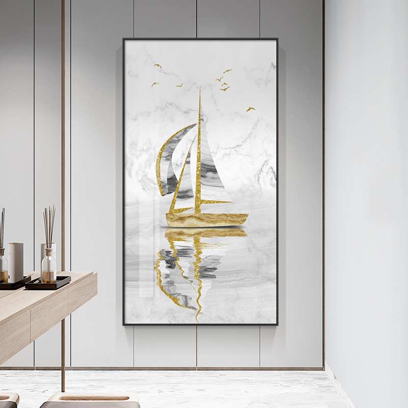 现代简约玄关装饰画楼梯过道竖版大尺寸挂画客厅一帆风顺轻奢壁画