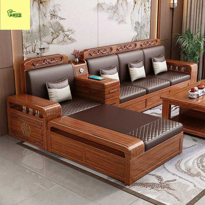 冬夏两用客厅家用胡桃木全实木沙发单位双位三位茶几组合储物沙发