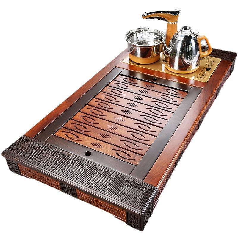 黑檀花梨实木雕刻茶盘简约大号家用茶海电茶炉四合一体茶台套装