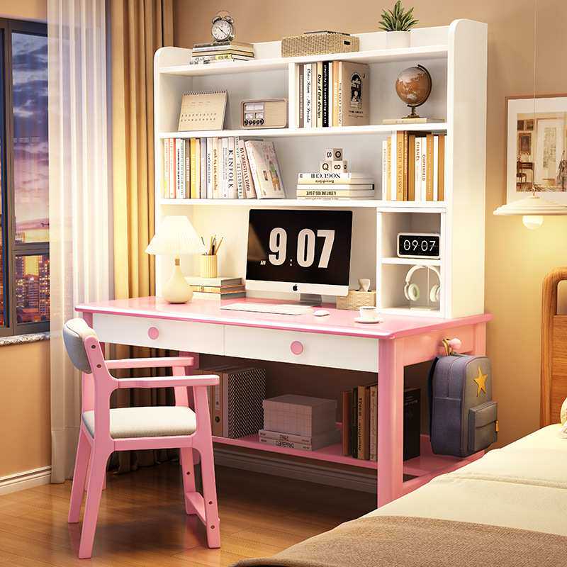 成人办公专用单人简易台式电脑桌椅子学生家用书桌书架一体写字桌