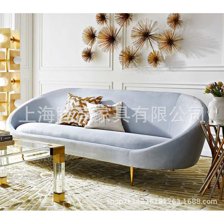 轻奢简约现代美式布艺沙发组合三人酒店样板房ktv不锈钢极简客厅