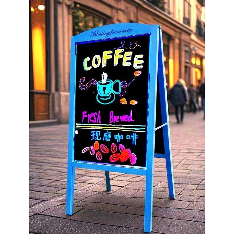 ?广告小黑板店铺用荧光板木质双面商用门口宣传板发光广告牌展示