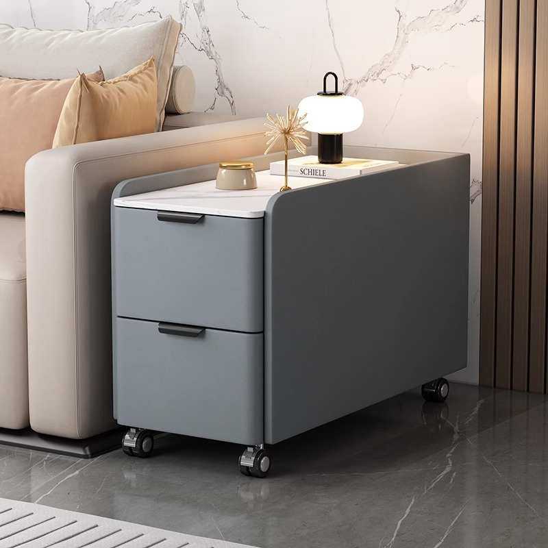 轻奢岩板夹缝小边几客厅沙发侧边柜可移动30宽网红实木皮质储物柜