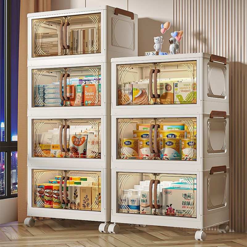 折叠免安装双开门加厚家用大容量收纳柜卧室客厅置物架带轮储物柜