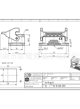 HARTING浩亭 用于工业连接器的标准上売/底座 09300060301