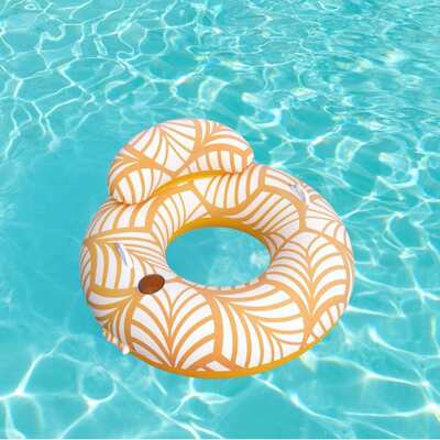 43643超大成人水上带靠背植绒座圈时尚躺椅充气浮排气垫床