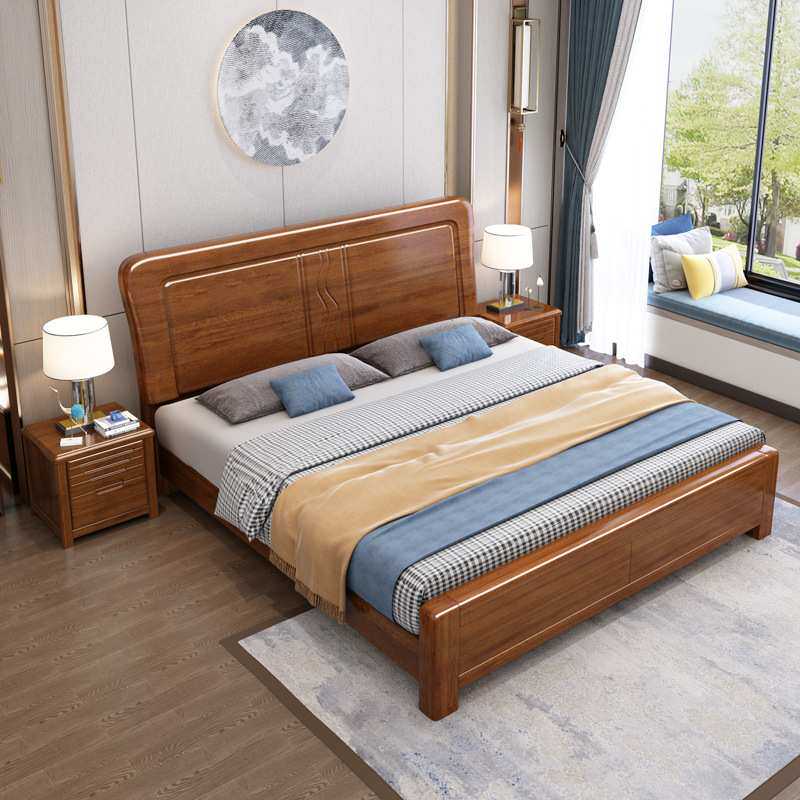 实木床 1.8米双人床1.5米胡桃木现代简约 储物婚床卧室经济型家具