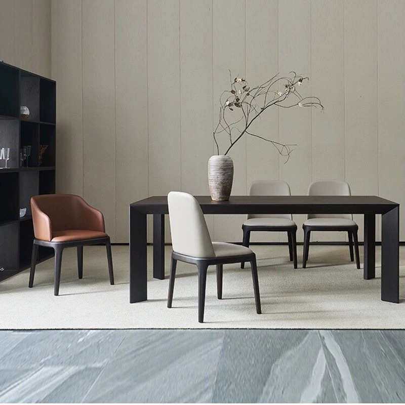 北欧极简实木长条桌原木黑色白蜡木餐桌设计师办公桌简约书桌茶桌
